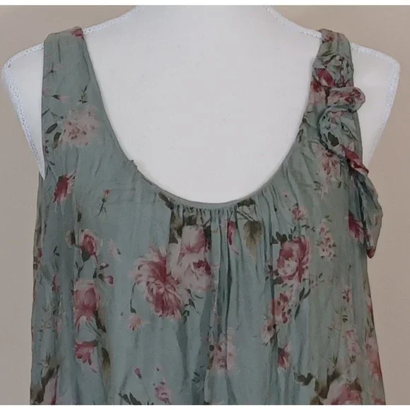 Cobblestone Living Sage Green Floral Tank Maxi Dress Rayon Silk Women US OS - Picture 3 of 8